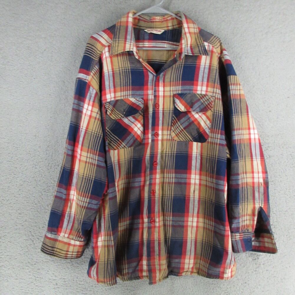 Wear Guard Shirt Mens‎ 2XL Beige Tartan Plaid Flannel Heavyweight Pockets